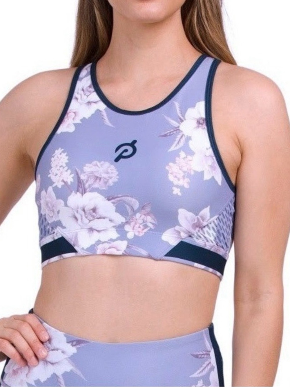 Peloton x WITH WildFlower Purple Floral High Neck Mesh Racerback Bra Size Medium